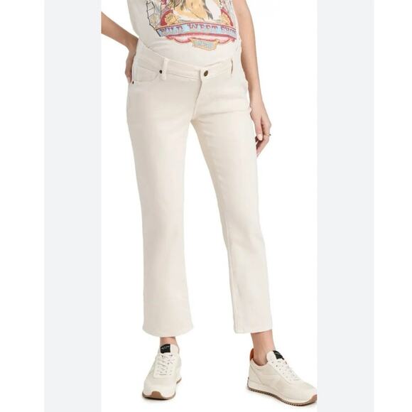 Hatch The Straight Leg Maternity Cropped Jeans Cream Winter White Size 28 - Picture 1 of 12